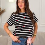 Bluzka w paski z serduszkiem Czarna – Heartline 2