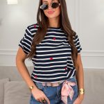 Bluzka w paski z serduszkiem Granatowa – Heartline 1