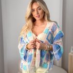 Sweter pleciony rozpinany Niebieski – Cardelisse 1