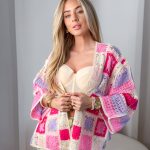 Sweter pleciony rozpinany Różowy – Cardelisse 1