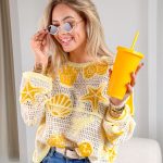 Sweter ozdobnie pleciony Żółty – Ornelia 3