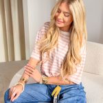 Bluzka damska w paski Pudrowy – Lineva 3