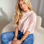 Bluzka damska w paski Pudrowy – Lineva 4
