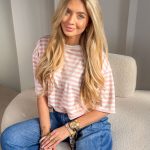 Bluzka damska w paski Pudrowy – Lineva 1