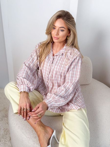 Koszula damska w kratę Pudrowy – Checkoria 1