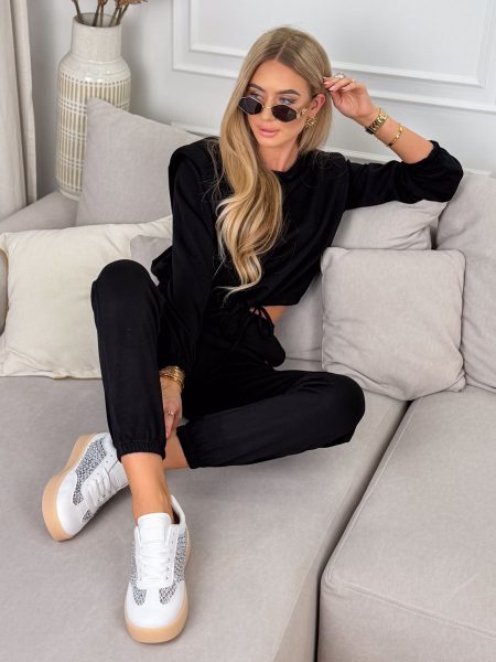 Komplet dresowy ze ściągaczami damski wiązany Czarny – Lazy Tie 1