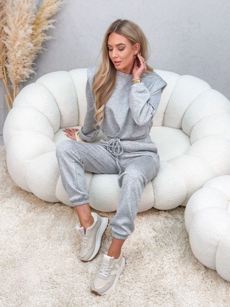 Komplet dresowy ze ściągaczami damskie wiązane Szary – Lazy Tie 1