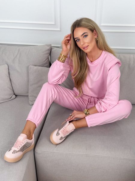 Komplet dresowy ze ściągaczami damski wiązany Pudrowy – Lazy Tie 1