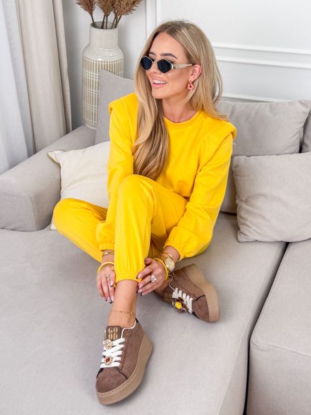 Komplet dresowy ze ściągaczami damski wiązany Żółty – Lazy Tie 1