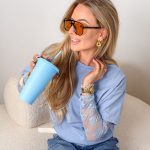 Bluzka z koronkowymi rękawami Błękitny – Sleevelisse 8