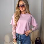 Bluzka z koronkowymi rękawami Pudrowy – Sleevelisse 1