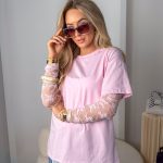 Bluzka z koronkowymi rękawami Pudrowy – Sleevelisse 3
