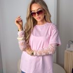 Bluzka z koronkowymi rękawami Pudrowy – Sleevelisse 2