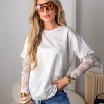 Bluzka z koronkowymi rękawami Biały – Sleevelisse 2