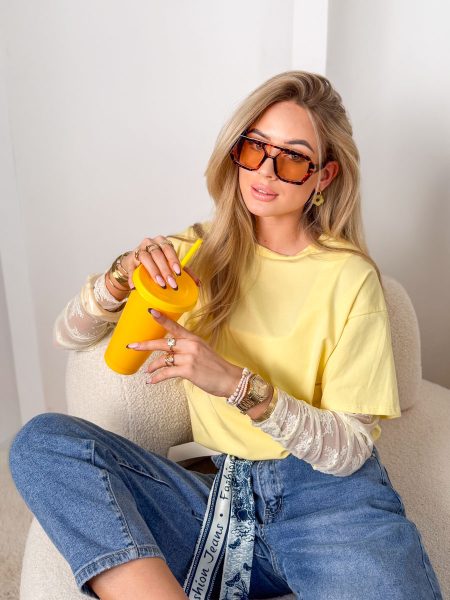 Bluzka z koronkowymi rękawami Bananowy – Sleevelisse 1