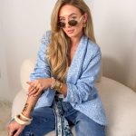 Żakardowa marynarka damska Błękitny – Jacquelisse 5