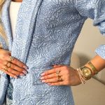 Żakardowa marynarka damska Błękitny – Jacquelisse 4