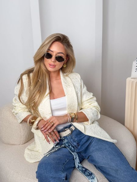 Żakardowa marynarka damska Kremowy – Jacquelisse 1