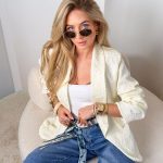 Żakardowa marynarka damska Kremowy – Jacquelisse 5