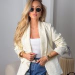 Żakardowa marynarka damska Kremowy – Jacquelisse 4