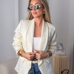 Żakardowa marynarka damska Kremowy – Jacquelisse 3