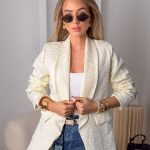 Żakardowa marynarka damska Kremowy – Jacquelisse 2