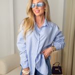 Koszula damska w paski ze złotym nadrukiem Błękitny – Goldlinea 2