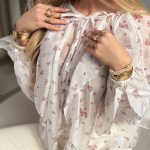 Bluzka damska w kwiaty z wiązaniem Biały – Tiefloria 7