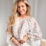 Bluzka damska w kwiaty z wiązaniem Biały – Tiefloria 4