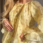 Bluzka damska w kwiaty z wiązaniem Bananowy – Tiefloria 5