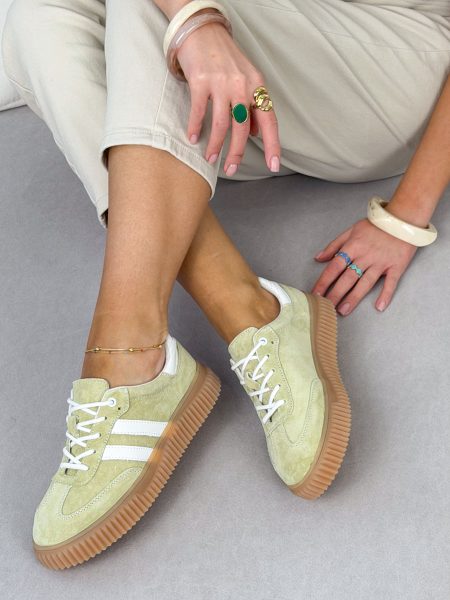 Sneakersy skórzane damskie Zielony – Vellora 1