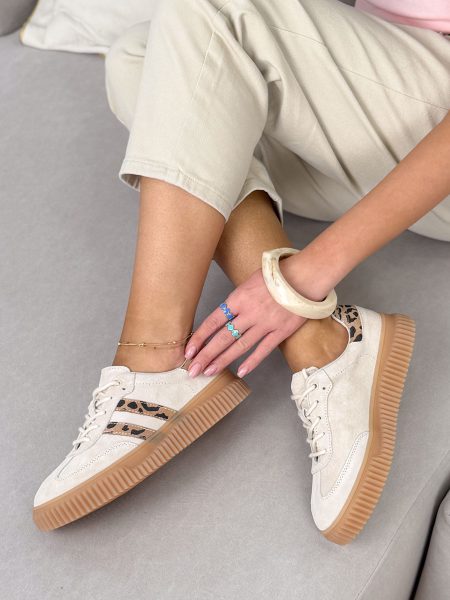 Sneakersy skórzane damskie Beżowy – Vellora 1