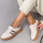 Sneakersy skórzane damskie Beżowy – Vellora 4