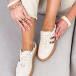 Sneakersy skórzane damskie Beżowy – Vellora 3