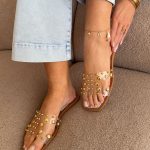 Klapki transparentne płaskie z dżetami Białe – Clearlisse 4