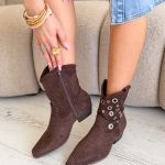 Kowbojki z dżetami zamszowe Czekoladowe – Dustira Shine 3