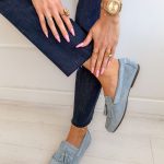 Mokasyny zamszowe z ozdobnymi frędzlami Błękitne – Franjela 2