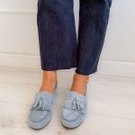 Mokasyny zamszowe z ozdobnymi frędzlami Błękitne – Franjela 4