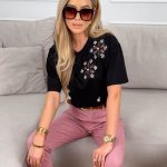 Bluzka z kwiatowymi aplikacjami Czarny – Floral Whisper 4