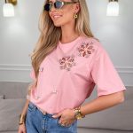 Bluzka z kwiatowymi aplikacjami Różowy – Floral Whisper 4