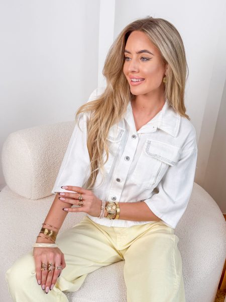 Kurtka jeansowa z kryształkami Biały – Crystal Denimé 1