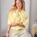 Kurtka jeansowa z kryształkami Żółty – Crystal Denimé 3