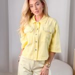 Kurtka jeansowa z kryształkami Żółty – Crystal Denimé 1