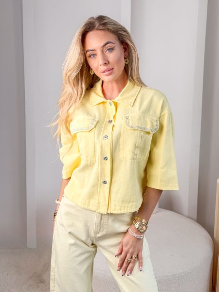 Kurtka jeansowa z kryształkami Żółty – Crystal Denimé 1