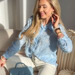 Bluzka strukturalna z kołnierzykiem Błękitny – Structura 4