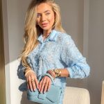 Bluzka strukturalna z kołnierzykiem Błękitny – Structura 2