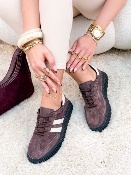 Sneakersy skórzane damskie Czekoladowy – Vellora 1