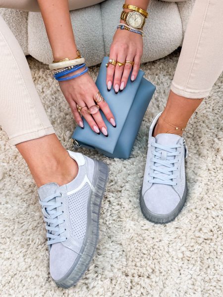 Sneakersy skórzane z zamkiem z boku Niebieskie – Zipline 2