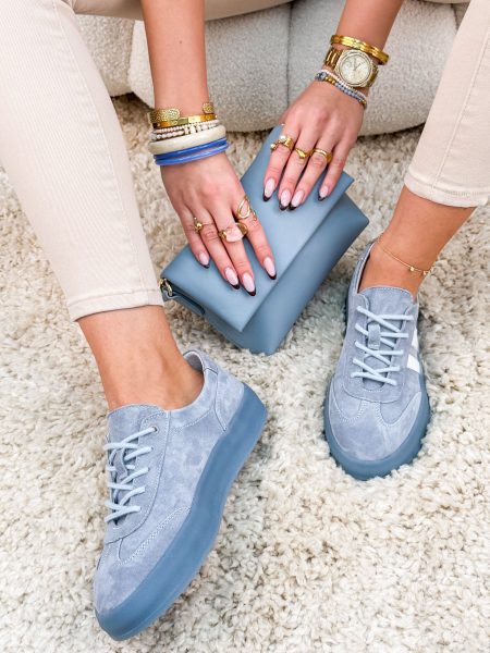 Sneakersy ze skóry naturalnej z paskami Niebieskie – Strapelle 1