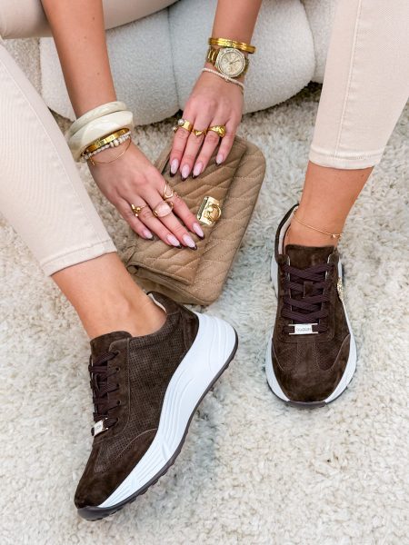 Sneakersy ze skóry naturalnej na platformie Czekoladowe – Elevia 1